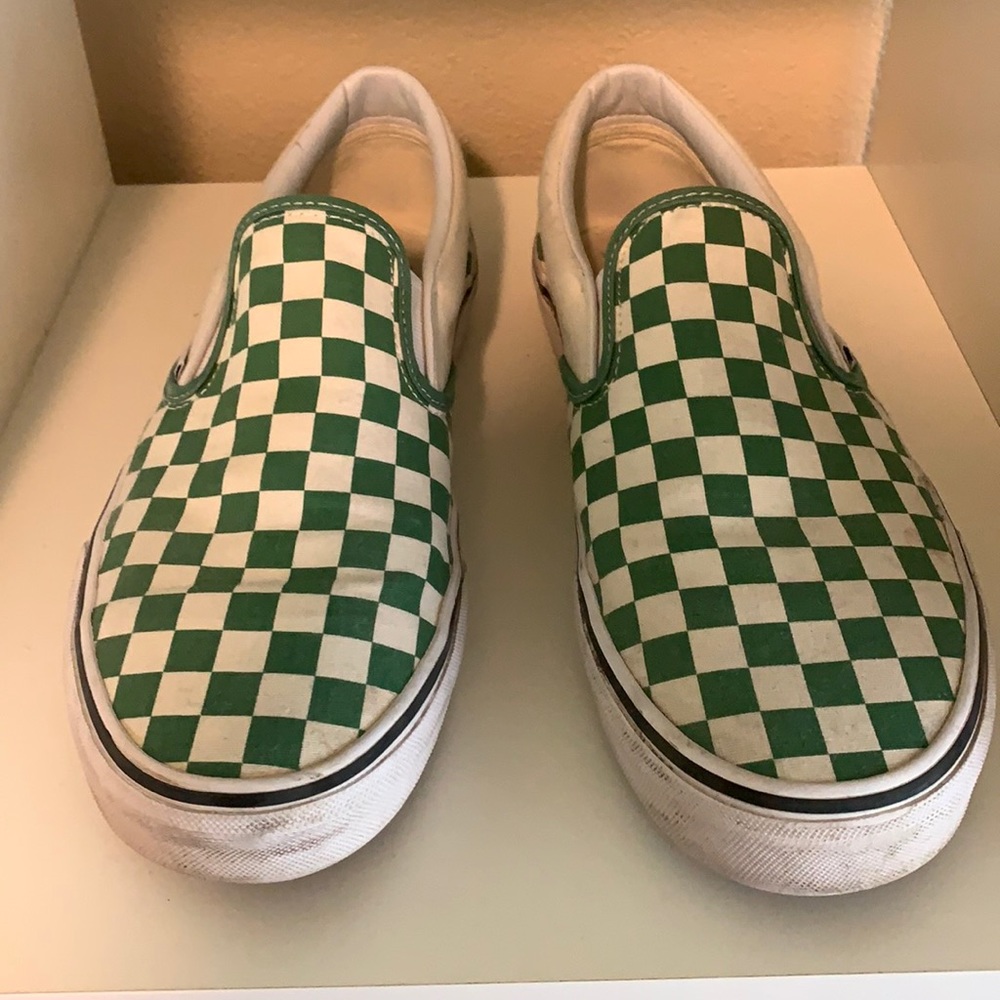 Mens slip on Vans. Green check size 11